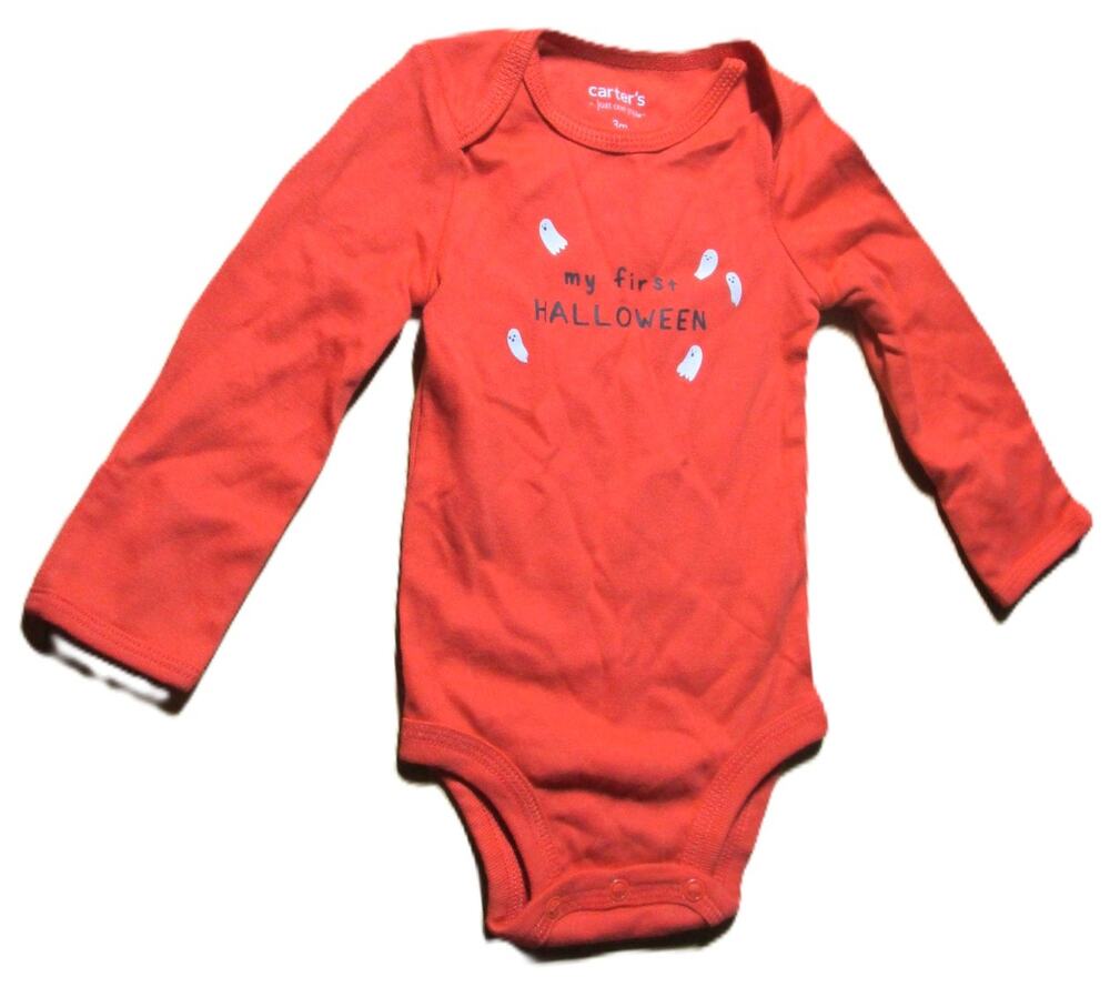 Carter's Infant First Halloween Orange Bodysuit Size 3M Ghost Graphic One Piece